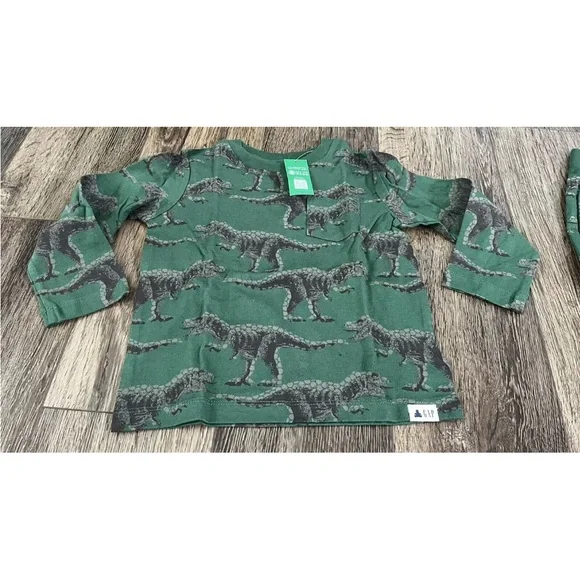 GAP Toddler Green Long Sleeve Shirt and Pants Outfit Green Dino Pattern, Size 2T - Picture 4 of 10